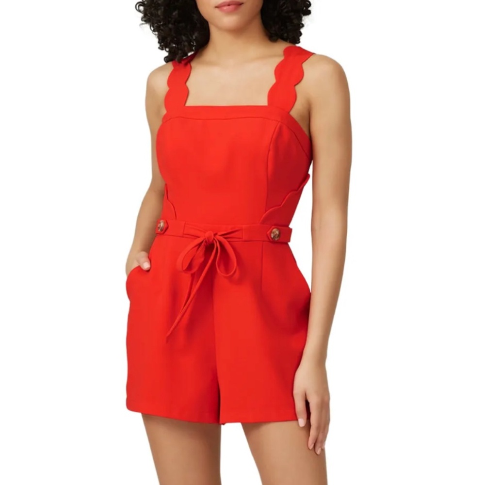 Adelyn Rae Red Scalloped-Strap Tie-Waist Romper
